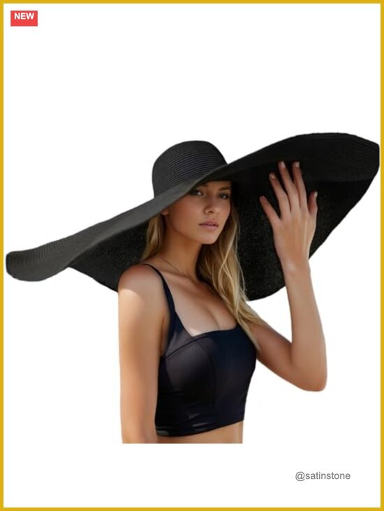Oversized Floppy Straw Sun Hat for Women UPF 50+ Wide Brim